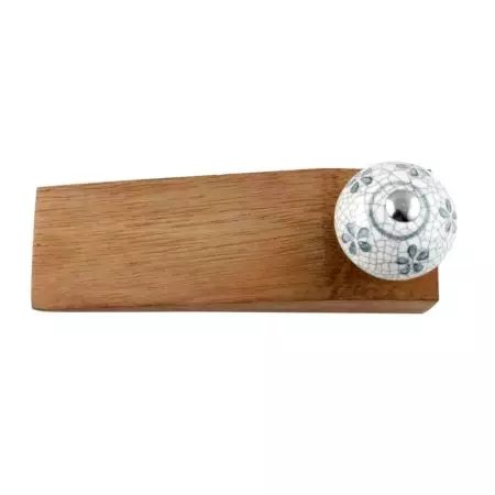 Grey Floral Crackle Ceramic Wooden Door Stopper
